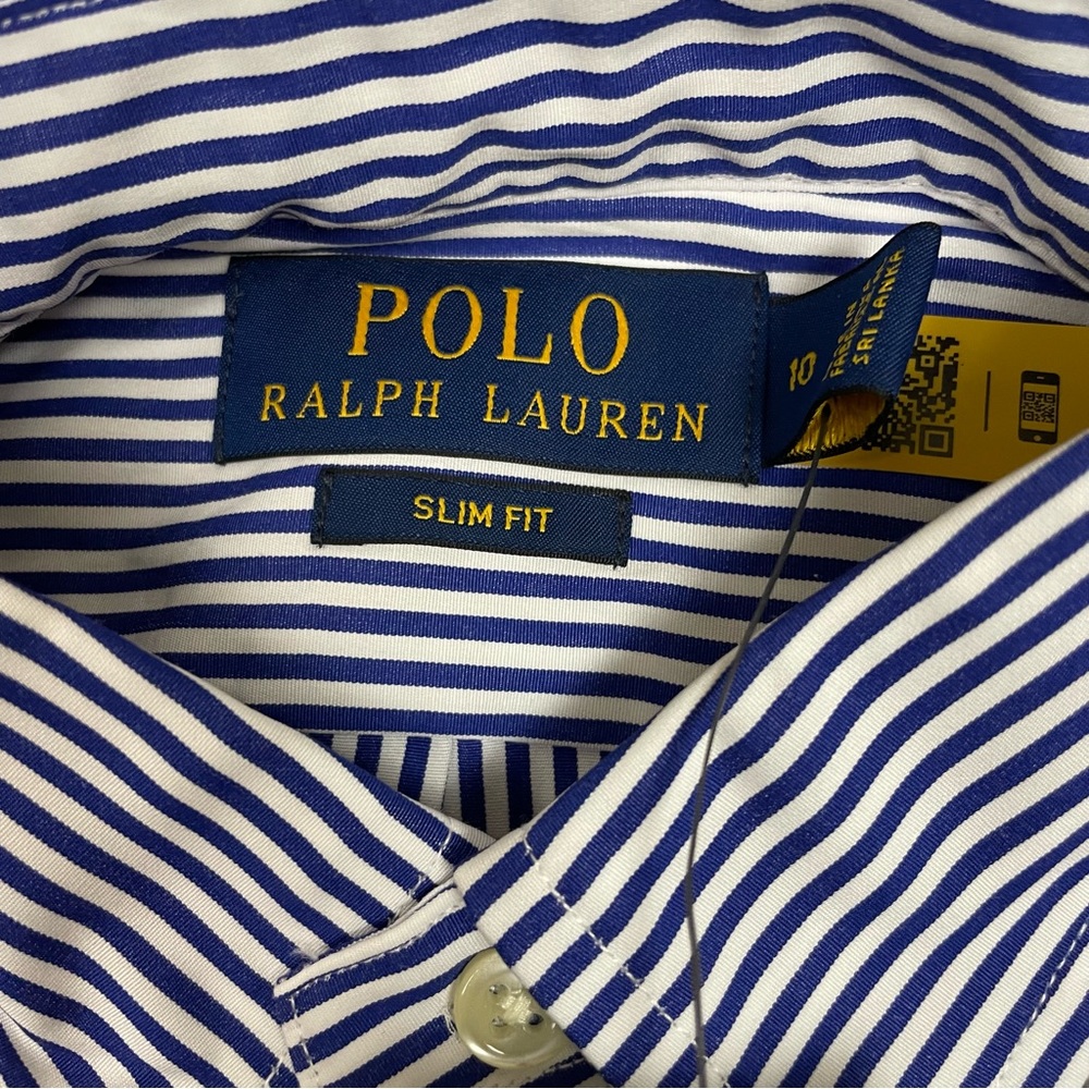 Polo Ralph Lauren Boys Slim Fit Striped Cotton Easter Blue Dress Shirt Size 10 - Picture 2 of 4